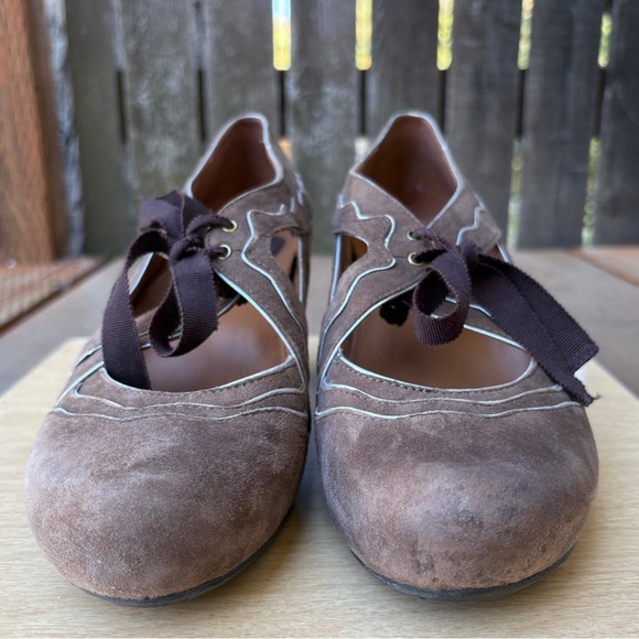 Earthies Sarenza Suede Leather Retro Style Tie Heels In Dark Taupe Sz 7.5B - Picture 6 of 16